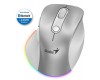 Genius Ergo 9000S Pro Myš, bezdrátová, optická, 2400DPI, 6 tlačítek, BT, 2,4GHz, USB-C nabíjení, tichá, 7barevné podsv.,stříbrná