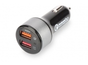 Digitus USB nabíječka do auta, rychlé nabíjení 3.0, 2 vstupní porty 12-24V, výstupy: 3-6.5V/3A, 5V/2.4A