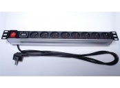 PremiumCord PDU 19 1U, 8x230V, 2m kabel, vypínač, přepěťová ochrana