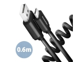 AXAGON BUCM-AM10TB, TWISTER kabel USB-C  USB-A, 0.6m, USB 2.0, 3A, ALU, tpe, černý