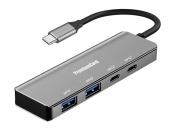 PremiumCord 5G SuperSpeed Hub USB-C na 2x USB 3.2 C +2x USB 3.2 A, Aluminum