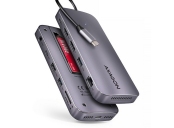 AXAGON HMC-12GM2 Multi portový USB-C 10Gbps hub. NVMe/SATA M.2, HDMI, čtečka karet a DisplayPort. Kabel USB-C 50 cm