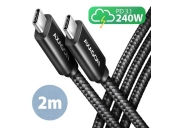 AXAGON BUCM2-CM20AB, CHARGE kabel USB-C  USB-C, 2m, Hi-Speed USB, PD 240W 5A, ALU, oplet, černý