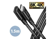 AXAGON BUCM32-CF15AB prodlužovací kabel USB-C (M)  USB-C (F), 1,5m, USB 20Gbps, PD 240W 5A, 8K HD, ALU, oplet, černý