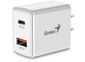 Genius PD-20AC, Napájecí adaptér, síťová nabíječka, 1× USB, 1× USB-C, 3A, Quick Charge 3.0, PD 3.0, 20W,100–240V, Bílá