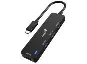 Genius UH-400 USB Hub, externí, USB-C na 4× USB 3.0, 15cm, černý
