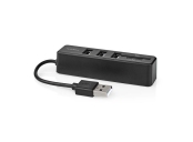 Nedis CCGB60250BK01 - USB hub | 1x USB-A | 3x USB A Zásuvka | 5 Portů port(s) | USB 2.0 | Napájení z USB | SD & MicroSD