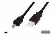 Digitus USB kabel USB A samec na B-mini 5pin samec, 2x stíněný, Měď, 1,8m, černý